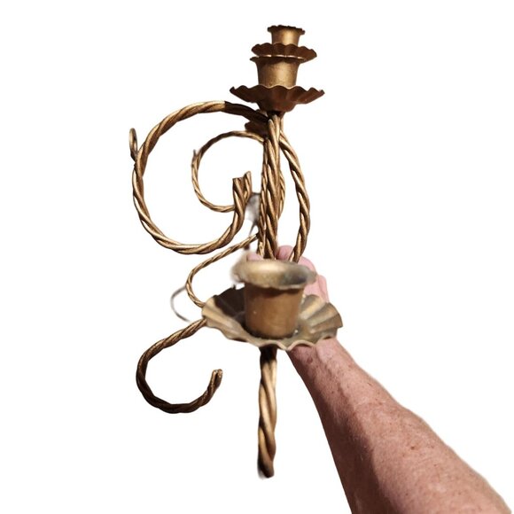 Vintage 1940s Gold Gild Metal Wall-Mounted 5-Arm Candle Holder MCM Glam Regency - Picture 5 of 7